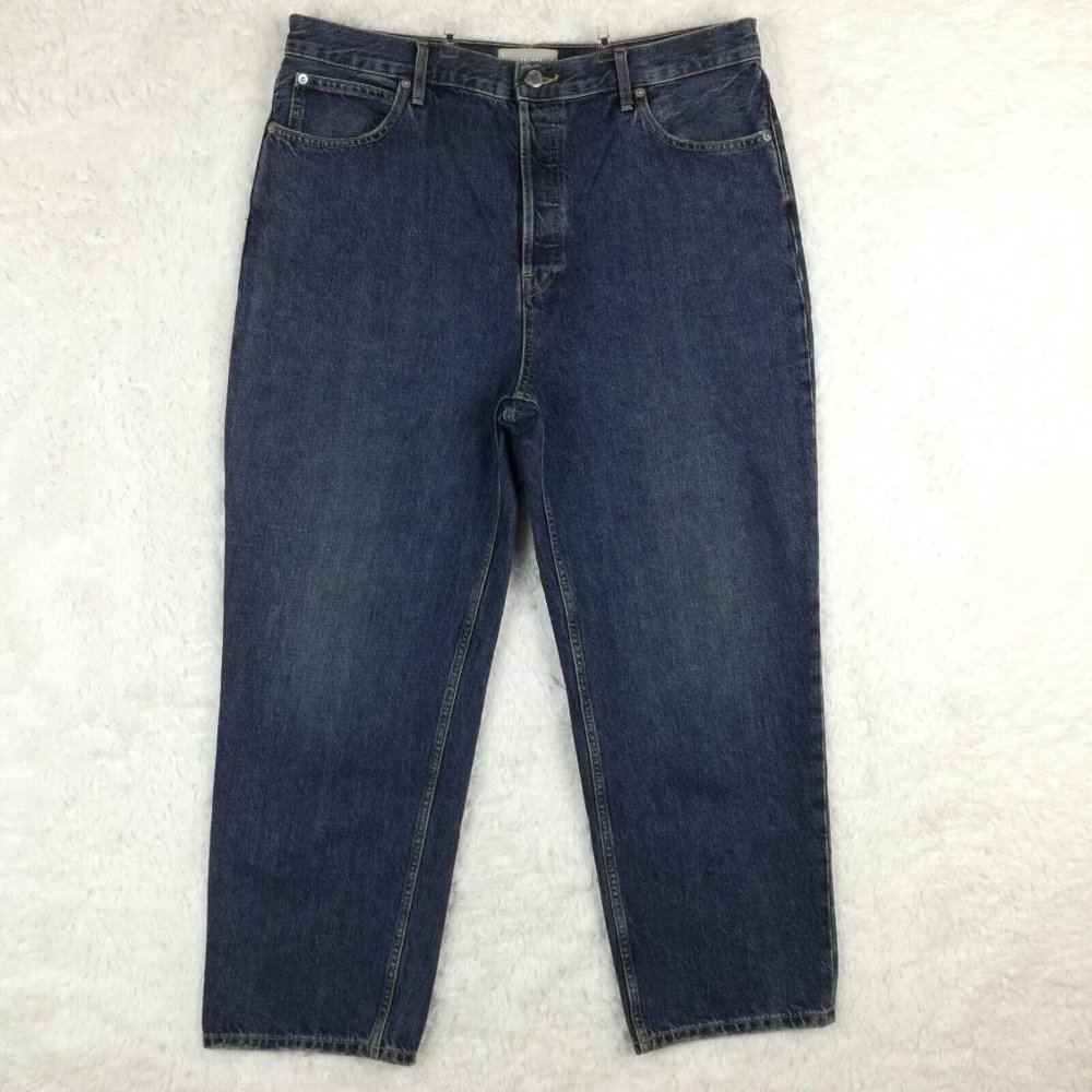 Everlane Womens Jeans The Rigid Way-High Blue Denim Organic Cotton Button Fly 33